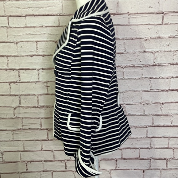 Anthropologie Stephanie Peacoat Navy & White Striped Double Button Blazer Jacket - Picture 6 of 11